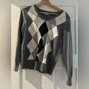 Gray Argyle V-Neck Sweater
